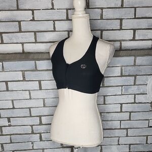 PEARL IZUMI Women's Front Zip Racerback Sports Bra Small Black Logo Active Wear